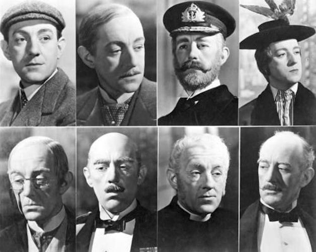 Alec Guinness as the six relatives who need to be removed (permanently) in "Kind Hearts and Coranets."