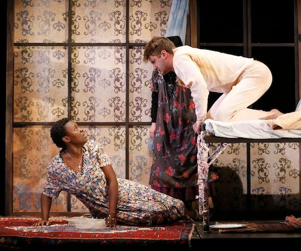 Shaunette Renée Wilson and Aubie Merrylees in THE CAUCASIAN CHALK CIRCLE by Bertolt Brecht, directed by Liz Diamond. Photo by Carol Rosegg, 2015.