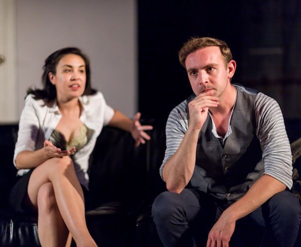 Melissa M. DeJesus and Victor Shopov in the Wax Wings Productions of "Eyes Shut. Door Open." Photo: Courtesy of Wax Wings Productions.
