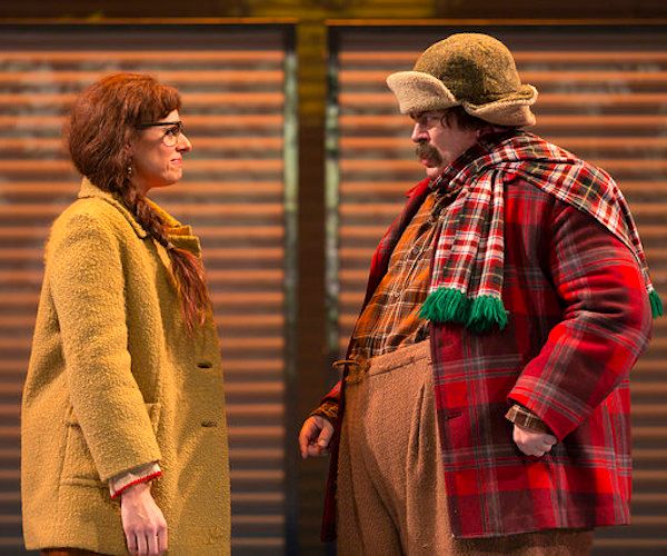 Stephanie DiMaggio as Myrna Minkoff and Nick Offerman as Ignatius J. Reilly in "A Confederacy of Dunces" at the Huntington Theatre Company. Photo: T. Charles Erickson.