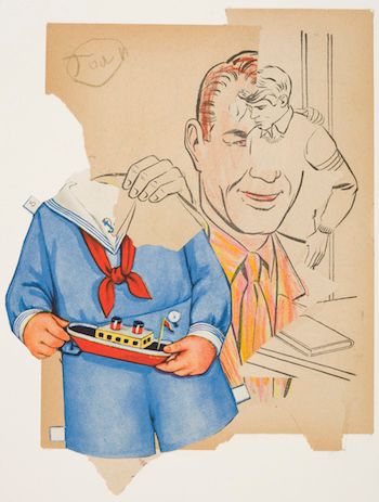 John O'Reilly, "Sailor Suit," 2014, college of found prints with crayon. Photo: