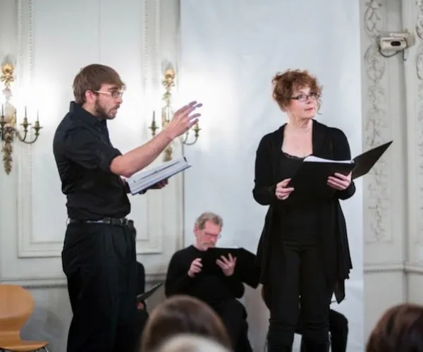 Phil Thayer and Paula Plum in "The Golden Dragon" reading. Photo: Alena Kuzub.