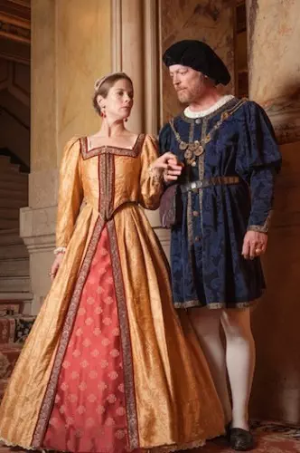 Queen Katherine of Aragon (Tamara Hickey) and King Henry VIII (Allyn Burrows) in Actors