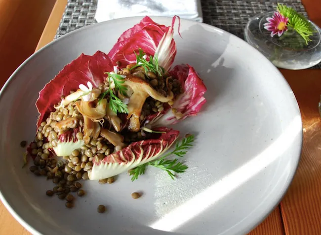 A plate of mushrooms and lentils at The Gothic.
