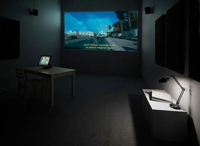 Francis Alÿs , "The Green Line: Sometimes Doing Something Poetic Can Become Political and Sometimes Doing Something Political Can Become Poetic, " 2004. In collaboration with Philippe Bellaiche, Rachel Leah Jones, and Julien Devaux, video. Photo: Clements Photography and Design, Boston