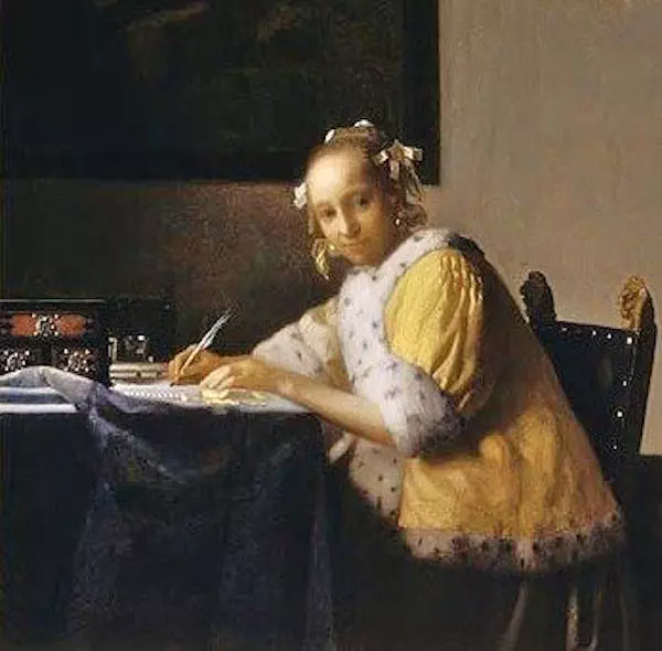 Johannes Vermeer," A Lady Writing," about 1665. Oil on canvas.