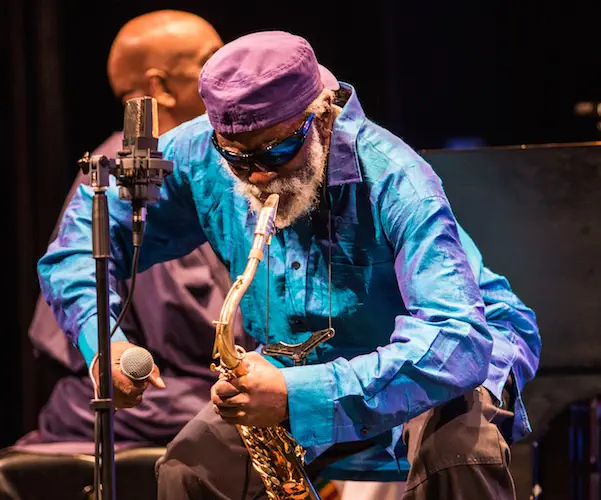 Pharon Sanders on stage. Photo: Erin X. Smithers.