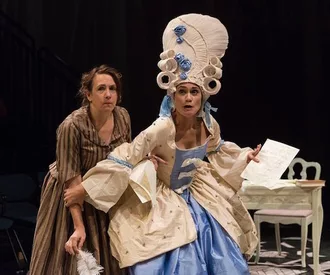 Lee Mikeska Gardner & Celeste Oliva in the Nora Theatre Company production of "The Revolutionists."
